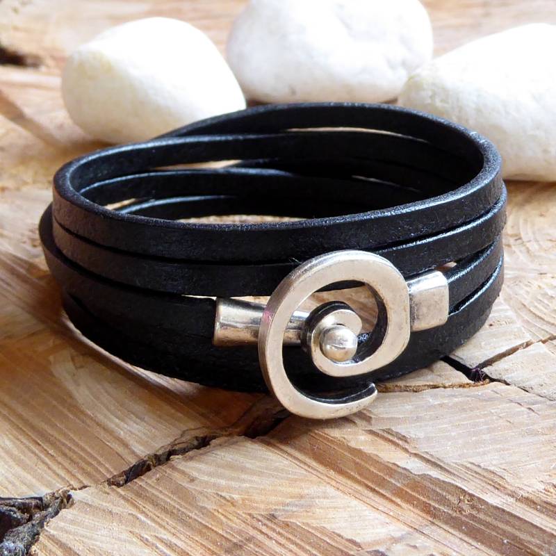 Wickelarmband 5 ~ Spirale Linksdrehend Zamak Versilbert Unisex Lederschmuck von KleinerTruhenschatz