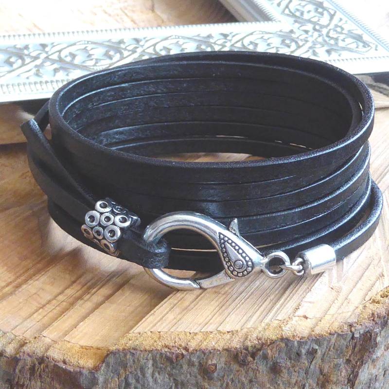 Wickelarmband 7 ~ Xxl Karabiner Antiksilber Mit Schiebeperle Lederschmuck von KleinerTruhenschatz