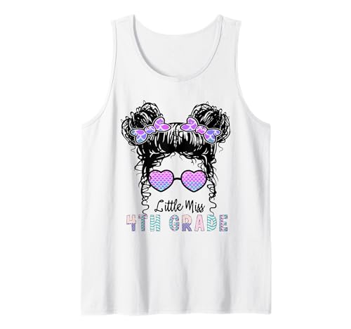 Kleines Mädchen aus der 4. Klasse mit Messy Bun, zurück in Tank Top von Kleines Fräulein, vierte Klasse, zurück in der