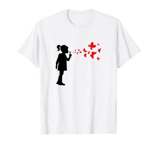 Banks Street Art und Graffiti Mädchen pustet Schmetterling süß T-Shirt Banks Street Art und Graffiti Mädchen pustet Schmetterling süß T-Shirt von Kleines Mädchen mit Luftballon Street Art Banks