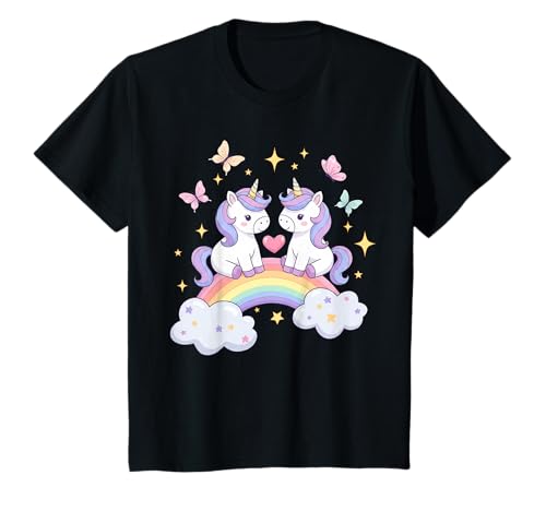 Kinder Einhörner Schmetterlinge mit Herzen und Regenbogenkunst für T-Shirt Kinder Einhörner Schmetterlinge mit Herzen und Regenbogenkunst für T-Shirt von Kleines schmutziges süßes Design