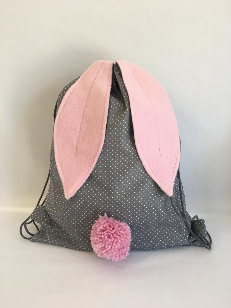 Turnbeutel , Rucksack „ Hase Grau/Rosa von KleinesAtelier
