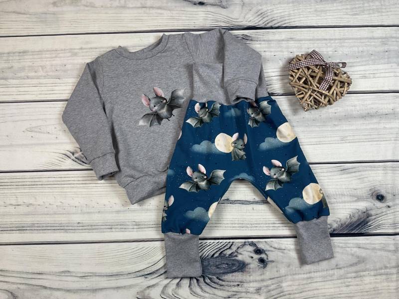 Babyset Pumphose Mit Pulli Und Fledermaus Gr. 62/68 von KleinesIch