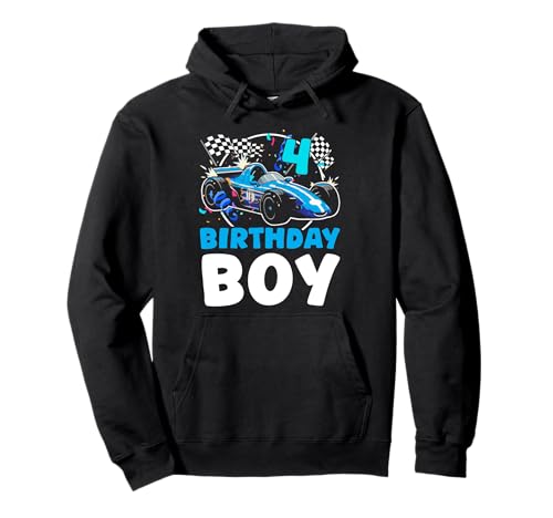 4. Geburtstag Junge Rennwagen Thema Kleinkind Jungen Kinder Pullover Hoodie von Kleinkind Racing Geburtstag Feier Auto 4 Jahre