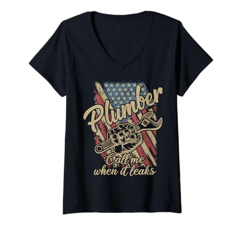 Damen Call Me When It Leaks Funny Plumber Plumbing Humor Repair T-Shirt mit V-Ausschnitt Damen Call Me When It Leaks Funny Plumber Plumbing Humor Repair T-Shirt mit V-Ausschnitt von Klempner Humor für Rohrreparatur Klempner US