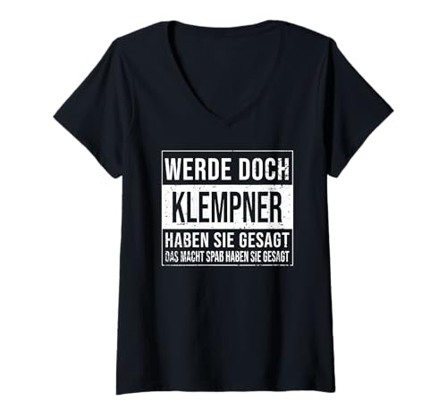 Damen Klempner Geburtstag lustiges Handwerker Klempner T-Shirt mit V-Ausschnitt von Klempner Zubehör Geschenke Geburtstags-Shirts