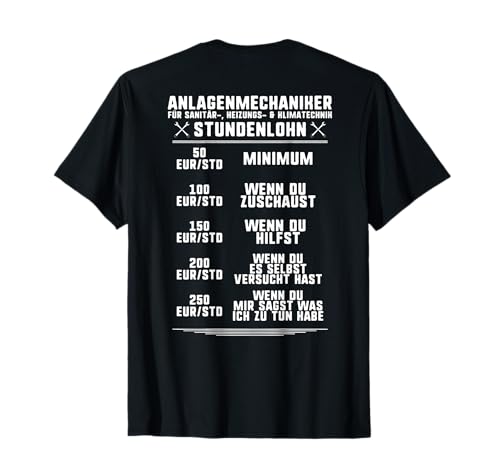 Klempner Stundenlohn Anlagenmechaniker T-Shirt Klempner Stundenlohn Anlagenmechaniker T-Shirt von Klempner und Anlagenmechaniker Designs