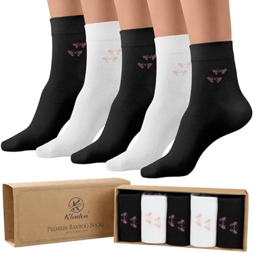 Klenton 5 Paar Bambussocken für Damen Knöchelhoch, bequeme atmungsaktive Damensocken aus Bambus mit Komfort-Bund, Komfort-Zehennaht, verstärkter Ferse, maschinenwaschbar, EU-Größe 37-42, 5er-Set von Klenton