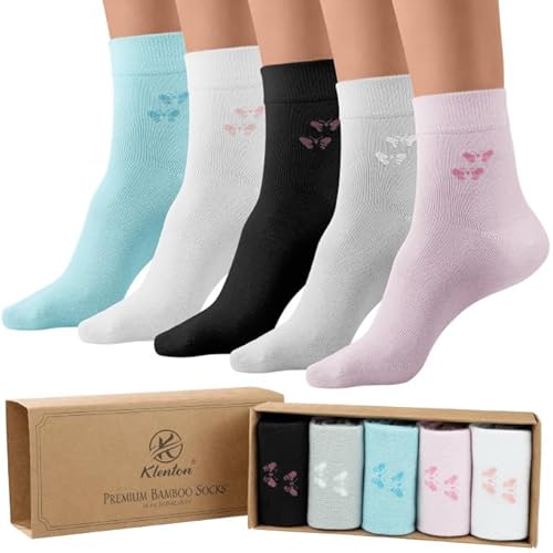 Klenton 5 Paar Bambussocken für Damen Knöchelhoch, bequeme atmungsaktive Damensocken aus Bambus mit Komfort-Bund, Komfort-Zehennaht, verstärkter Ferse, maschinenwaschbar, EU-Größe 37-42, 5er-Set von Klenton