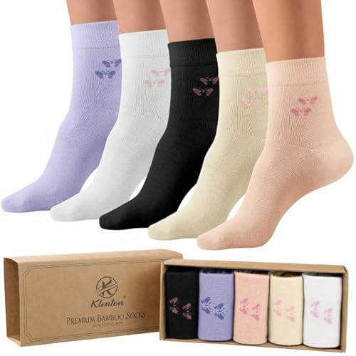 Klenton 5 Paar Bambussocken für Damen Knöchelhoch, bequeme atmungsaktive Damensocken aus Bambus mit Komfort-Bund, Komfort-Zehennaht, verstärkter Ferse, maschinenwaschbar, EU-Größe 37-42, 5er-Set von Klenton