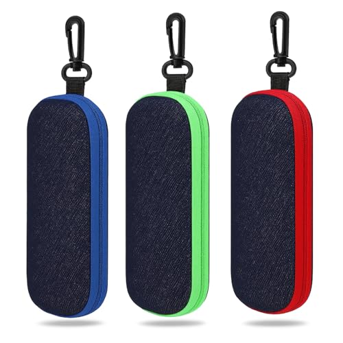 Klerbesh 3 Stück Brillenetui Hardcase Denim, Reißverschluss Tragbare Reise-Brillentasche mit Karabinerhaken, Stoßfest für Sonnenbrille, Lesebrille und Myopiebrille Universell Klerbesh 3 Stück Brillenetui Hardcase Denim, Reißverschluss Tragbare Reise-Brillentasche mit Karabinerhaken, Stoßfest für Sonnenbrille, Lesebrille und Myopiebrille Universell von Klerbesh