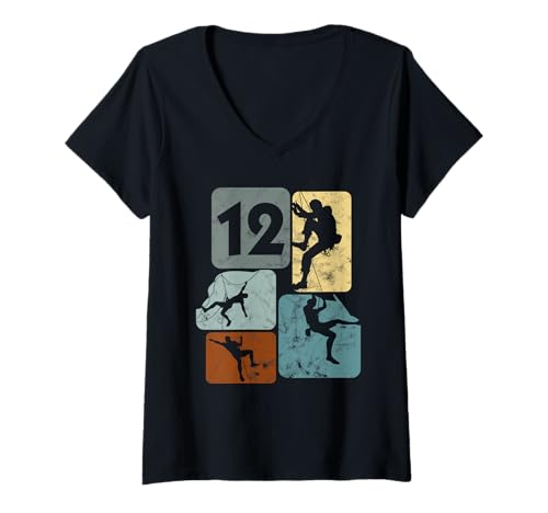 Damen 12 Jahre Jungs Klettern Bouldern 12. Geburtstag Kletterer T-Shirt mit V-Ausschnitt von Kletten Jungs Geschenke Geburtstag Jungen Bouldern