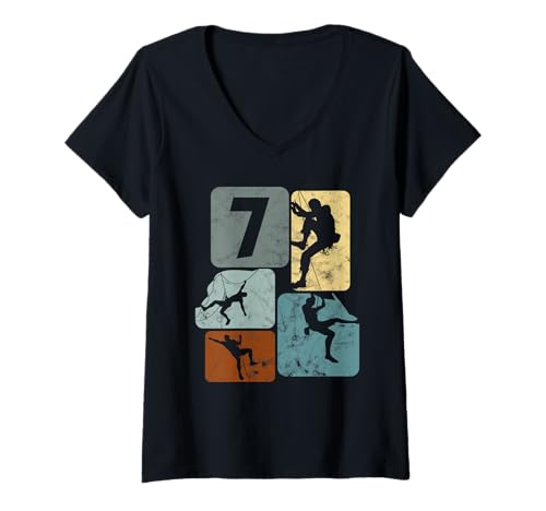 Damen 7 Jahre Jungs Klettern Bouldern 7. Geburtstag Kletterer T-Shirt mit V-Ausschnitt von Kletten Jungs Geschenke Geburtstag Jungen Bouldern