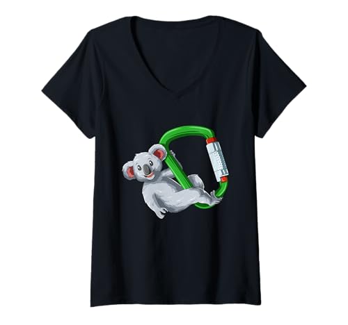 Damen Bouldern Felsklettern Karabiner Koala T-Shirt mit V-Ausschnitt Damen Bouldern Felsklettern Karabiner Koala T-Shirt mit V-Ausschnitt von Klettern Bouldern Shirt Kinder