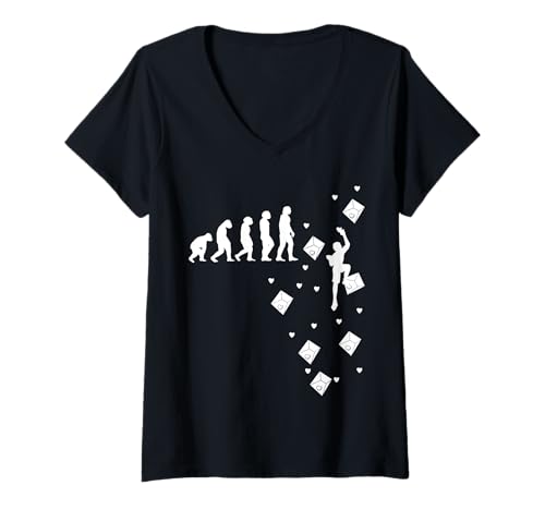 Damen Klettern Bouldern Bergsteigen Evolution Kletterer T-Shirt mit V-Ausschnitt Damen Klettern Bouldern Bergsteigen Evolution Kletterer T-Shirt mit V-Ausschnitt von Klettern Sport Freizeit Ausrüstung Geschenke Shirt
