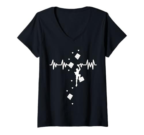 Damen Klettern Bouldern Bergsteigen Herzschlag Kletterer T-Shirt mit V-Ausschnitt Damen Klettern Bouldern Bergsteigen Herzschlag Kletterer T-Shirt mit V-Ausschnitt von Klettern Sport Freizeit Ausrüstung Geschenke Shirt