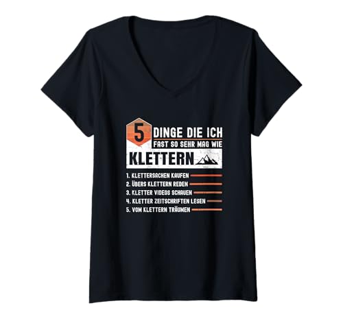 Damen 5 Dinge Die Ich Fast So Sehr Mag Wie Klettern Gadget Kletter T-Shirt mit V-Ausschnitt Damen 5 Dinge Die Ich Fast So Sehr Mag Wie Klettern Gadget Kletter T-Shirt mit V-Ausschnitt von Klettersteig Gadget und Geschenke für Kletterfans