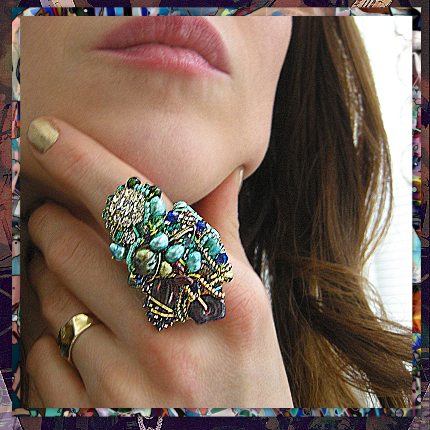 Aubergine & Seafoam Green Cocktail Ring Aubergine & Seafoam Green Cocktail Ring von Klewism