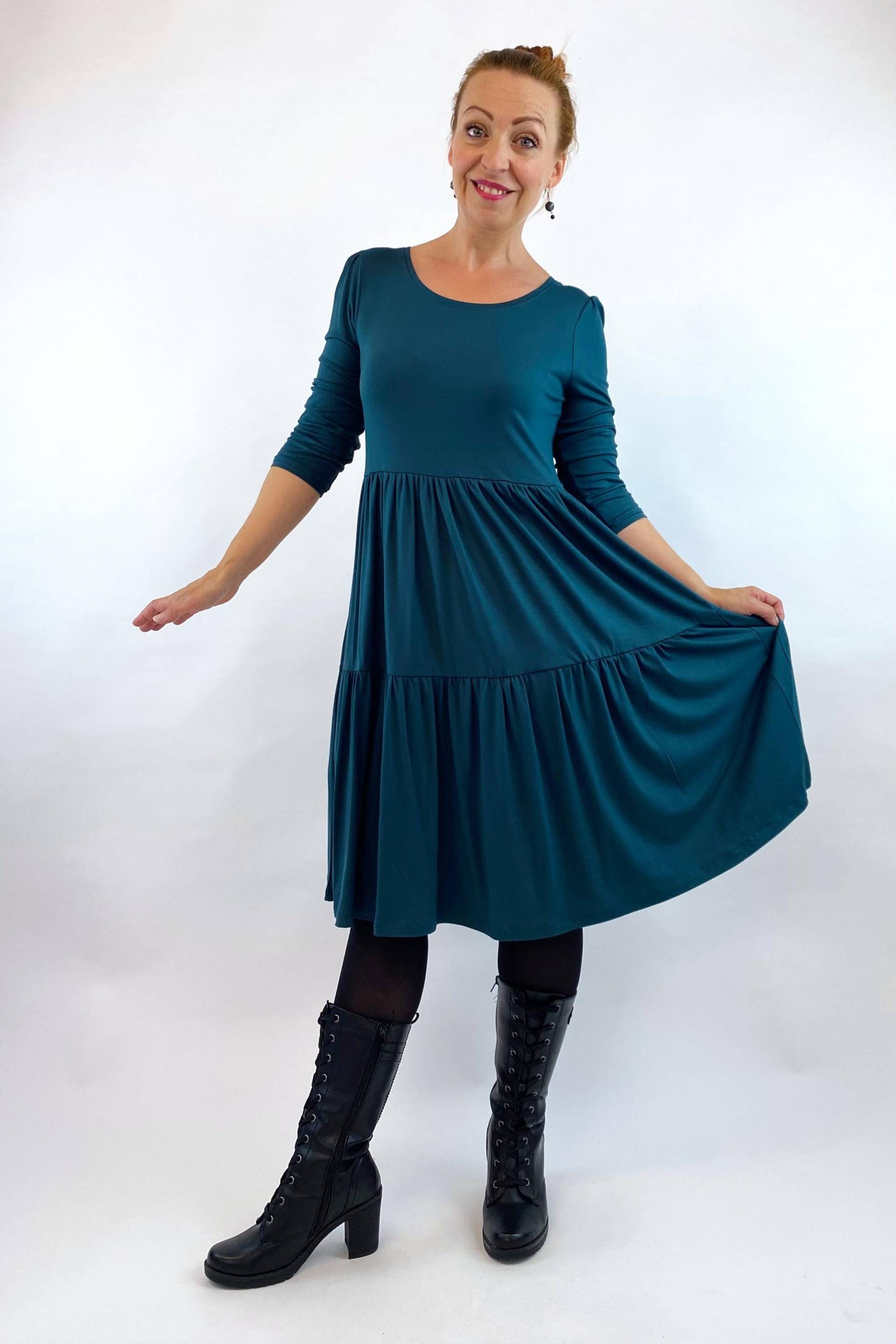 Kleid "Viskose Bonnie" Petrol Uni, Basic Stufenkleid Im Boho Style, Slowfashion, Handmade With Love von Klimbimbina