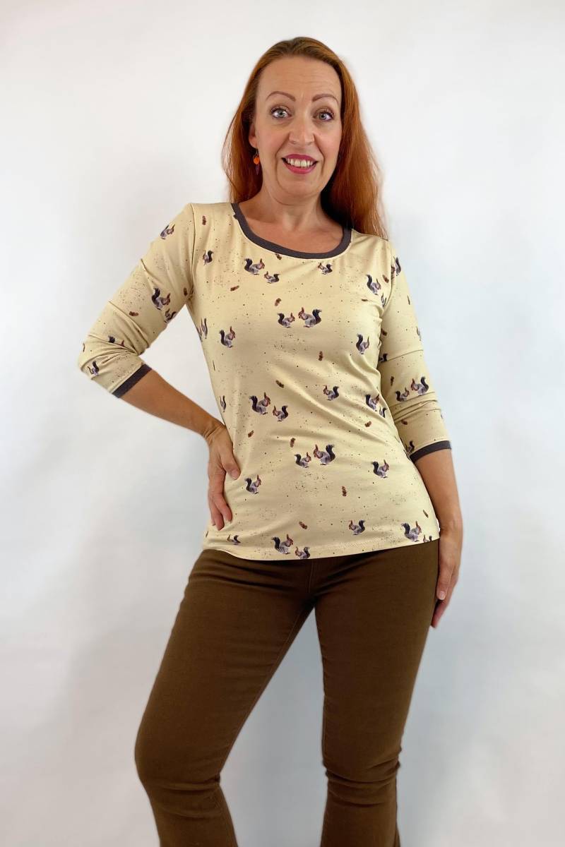 Shirt "Lena" Eichhörnchen Beige Braun, Damen Herbst 3/4 Arm, Bequemer Basic Schnitt, Fairfashion, Handmade With Love von Klimbimbina