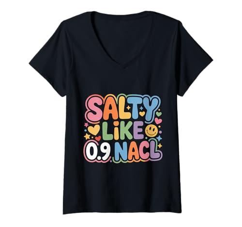 Damen Salty Like 0.9 NaCl Medizinische Kochsalzlösung Witz - T-Shirt mit V-Ausschnitt Damen Salty Like 0.9 NaCl Medizinische Kochsalzlösung Witz - T-Shirt mit V-Ausschnitt von Klinische Sass -Schwesterversion