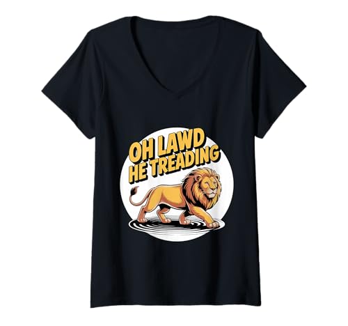 Damen Oh Lawd He Treading Fat Cat Walking Cute Meme - T-Shirt mit V-Ausschnitt Damen Oh Lawd He Treading Fat Cat Walking Cute Meme - T-Shirt mit V-Ausschnitt von Klobiger Katzen -Katzenliebhaber Humor
