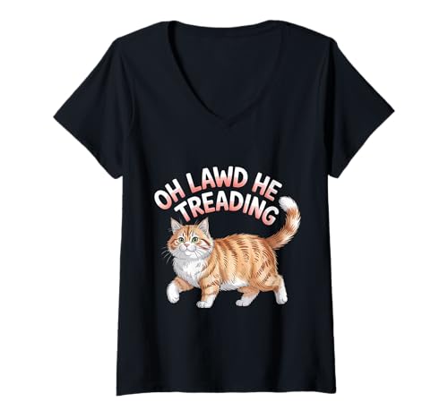 Damen Oh Lawd He Treading Fat Cat Walking Cute Meme |- T-Shirt mit V-Ausschnitt Damen Oh Lawd He Treading Fat Cat Walking Cute Meme |- T-Shirt mit V-Ausschnitt von Klobiger Katzen -Katzenliebhaber Humor