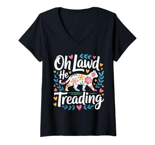 Damen Oh Lawd He Treading Fat Cat Walking Cute Meme - T-Shirt mit V-Ausschnitt Damen Oh Lawd He Treading Fat Cat Walking Cute Meme - T-Shirt mit V-Ausschnitt von Klobiger Katzen -Katzenliebhaber Humor