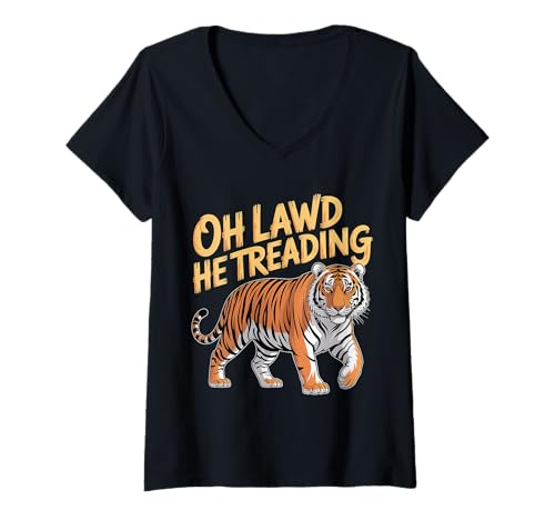 Damen Oh Lawd He Treading Fat Cat Walking Cute Meme |- T-Shirt mit V-Ausschnitt Damen Oh Lawd He Treading Fat Cat Walking Cute Meme |- T-Shirt mit V-Ausschnitt von Klobiger Katzen -Katzenliebhaber Humor