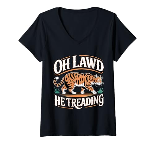 Damen Oh Lawd He Treading Fette Katze, die niedliche Mem Meme |- T-Shirt mit V-Ausschnitt Damen Oh Lawd He Treading Fette Katze, die niedliche Mem Meme |- T-Shirt mit V-Ausschnitt von Klobiger Katzen -Katzenliebhaber Humor
