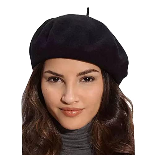 Klong Damen Wolle-Barett-Hut Französisch-Art Solid Color Freie Größe Schwarz von Klong