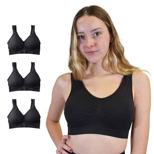 Klosis - Bequeme Drahtlose BHS, Perfekte Passform, Bruststütze und Abnehmbare Pads, Nahtlos, Vielseitig und Ideal für Sport, Schwangerschaft und Stillzeit, Set mit 3 Stück, Bis zu 5XL von Klosis