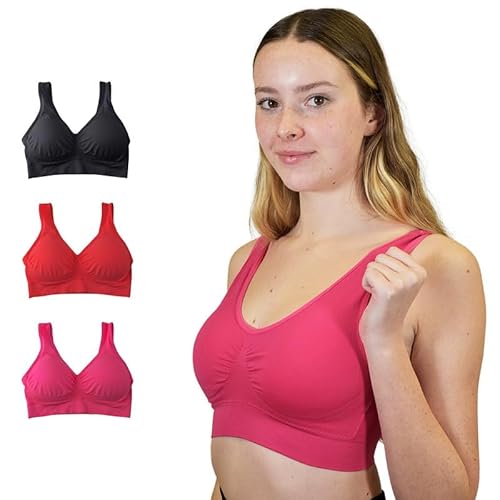 Klosis - Bequeme Drahtlose BHS, Perfekte Passform, Bruststütze und Abnehmbare Pads, Nahtlos, Vielseitig und Ideal für Sport, Schwangerschaft und Stillzeit, Set mit 3 Stück, Bis zu 5XL von Klosis