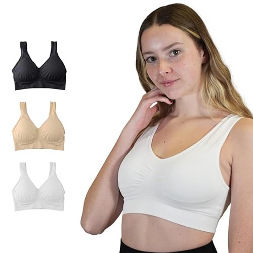 Klosis - Bequeme Drahtlose BHS, Perfekte Passform, Bruststütze und Abnehmbare Pads, Nahtlos, Vielseitig und Ideal für Sport, Schwangerschaft und Stillzeit, Set mit 3 Stück, Bis zu 5XL von Klosis