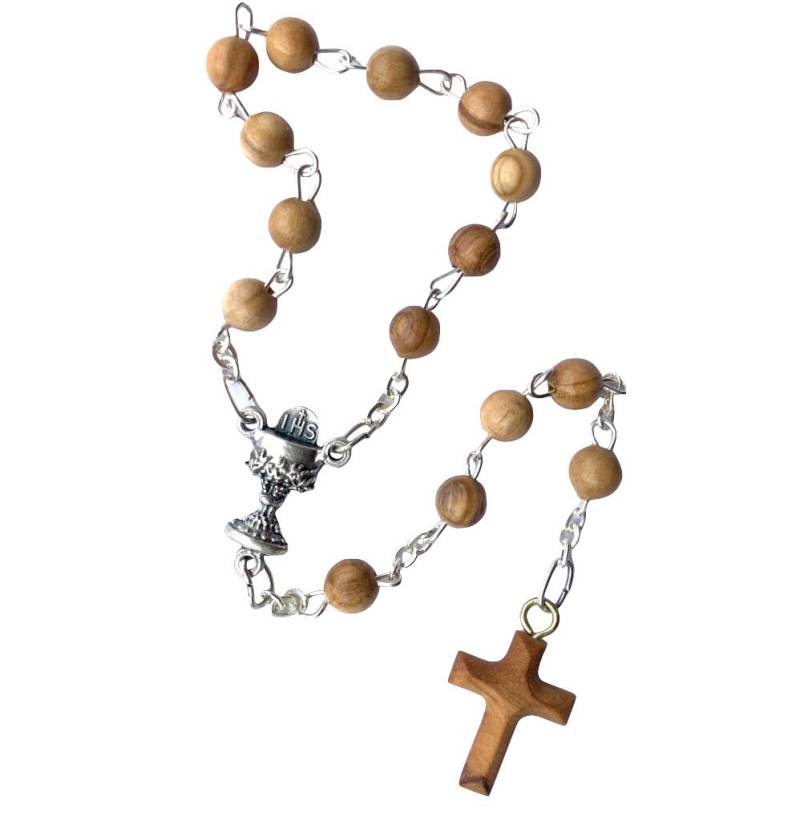 Handgekettelter Rosenkranz Mit 10 Olivenholzperlen Auswahl An Kreuzen von KlosterKunst