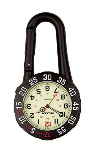 Klox Unisex-Taschenuhr für FOB-Armbanduhr Schwarz auf Karabiner Drehbare Lünette Leuchtendes Gesicht Ärzte Krankenschwestern Analoganzeige Quarzwerk von Klox