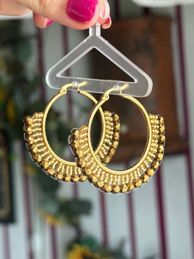 Emma | Creolen Gold, Perlenohrring Handgemachte Ohrringe Aus Glasperlen, Geschenkidee, Statement Ohrringe, Boho Hippie Ohrring von KlunkerJewelryDE