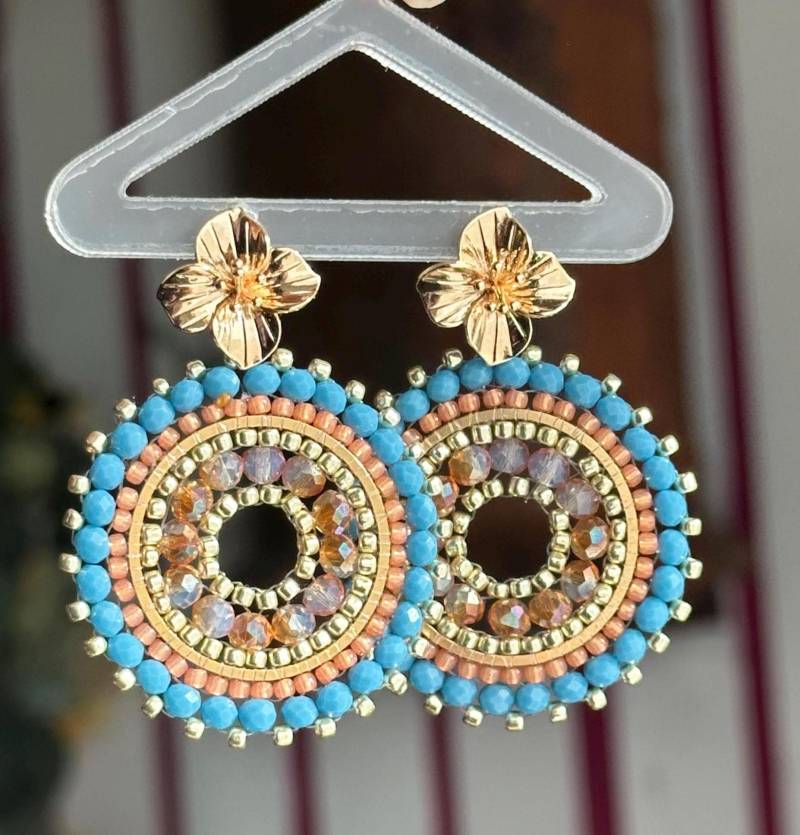 Ester || Statement Ohrringe Blau Orange, Glasperlen Edelstahlstecker, Ohrring Blau, Ohrringe, Große Rund, Blumenohrring von KlunkerJewelryDE