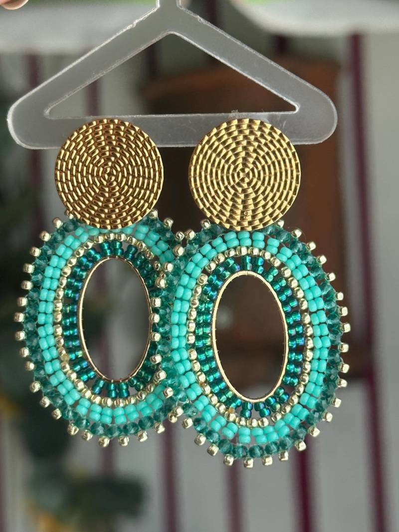 Rio || Edelstahl Ohrringe Gold Türkis Oval, Perlenohrring Gold, Türkise Ohrringe, Glasperlen, Sommerohrringe, Boho Oval von KlunkerJewelryDE