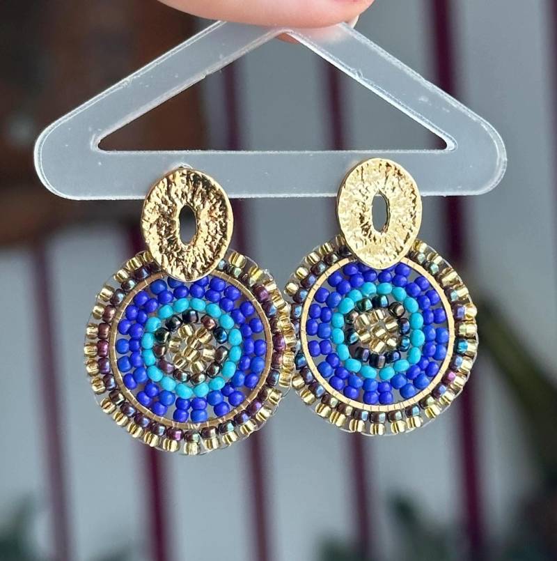 Sina || Edelstahl Ohrringe Türkis Dunkelblau, Perlenohrring Gold Blau, Glasperlen, Kleine Perlen Türkis, Boho Schmuck von KlunkerJewelryDE