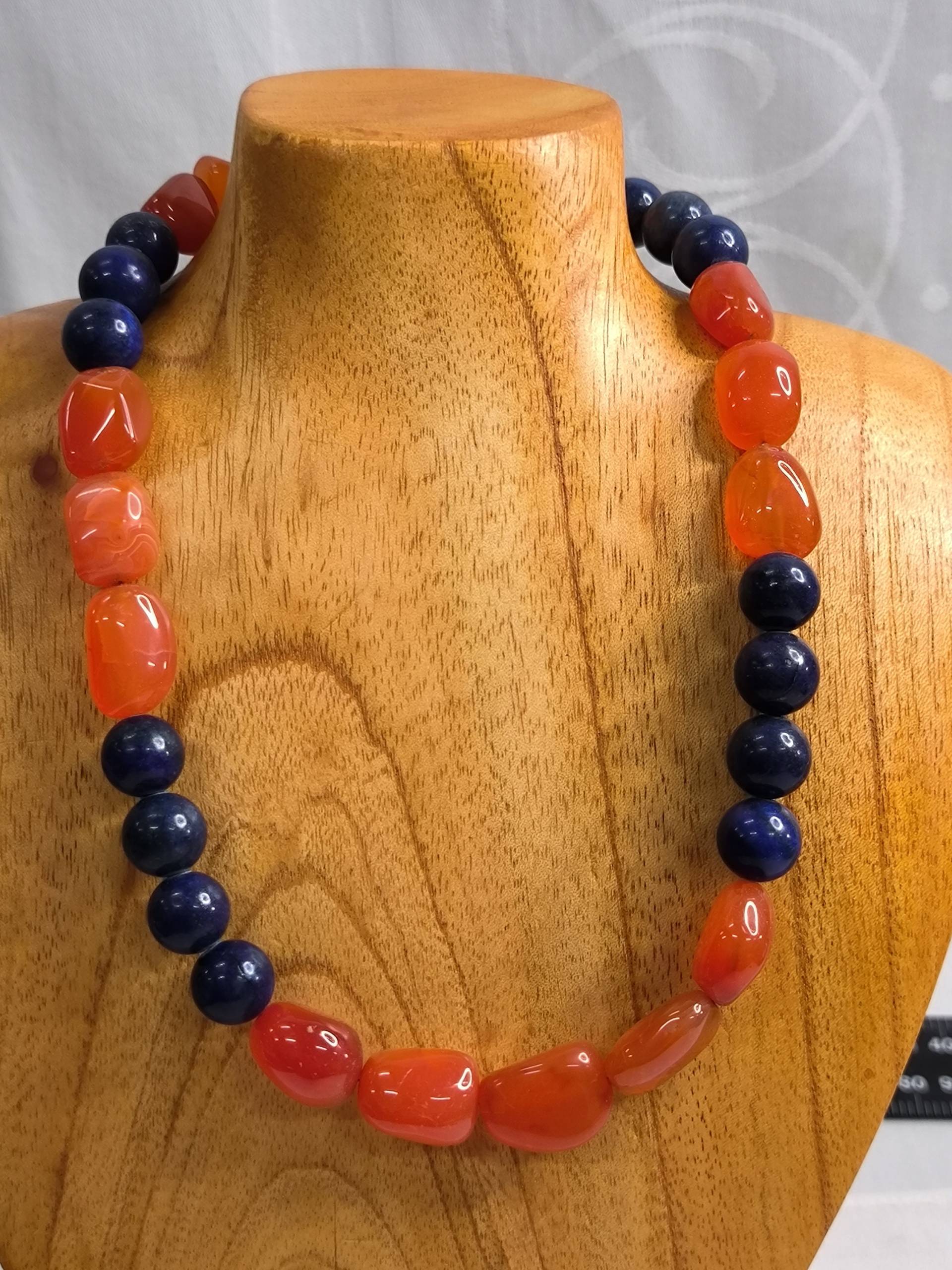 223 - Kette Mit Lapislazuli Und Karneol Blau Orange Silber Magnetverschluss Halskette 223 - Kette Mit Lapislazuli Und Karneol Blau Orange Silber Magnetverschluss Halskette von KlunkerimBunker