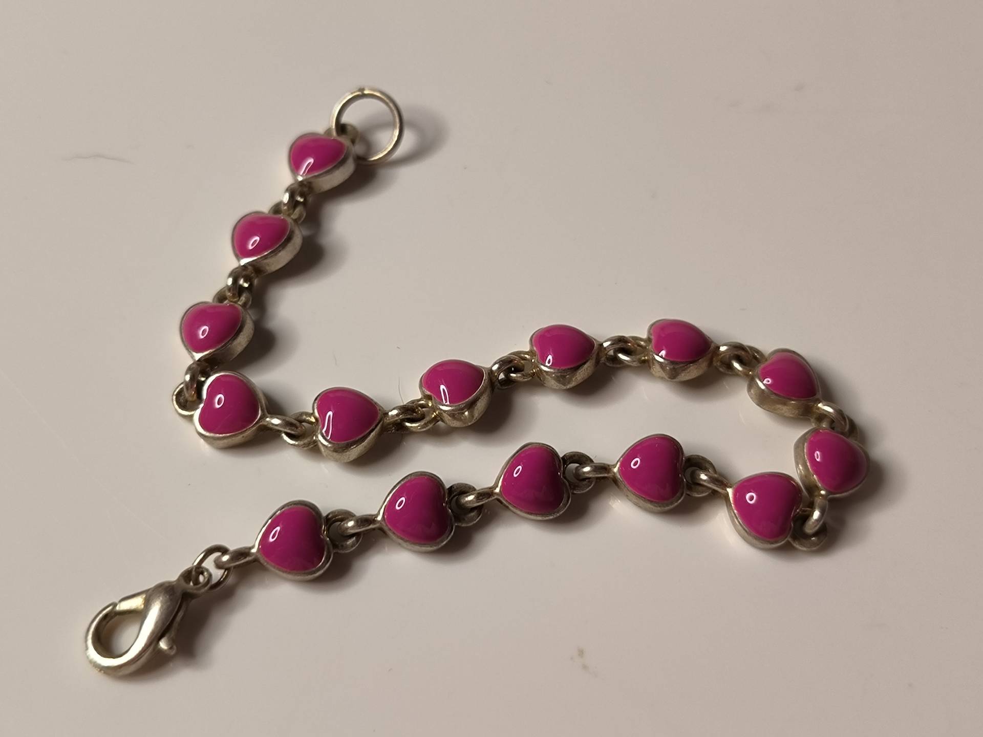 Armband Metall in Silber Und Emaille Mit Rosa Herzen Sehr Schwer Armband Metall in Silber Und Emaille Mit Rosa Herzen Sehr Schwer von KlunkerimBunker