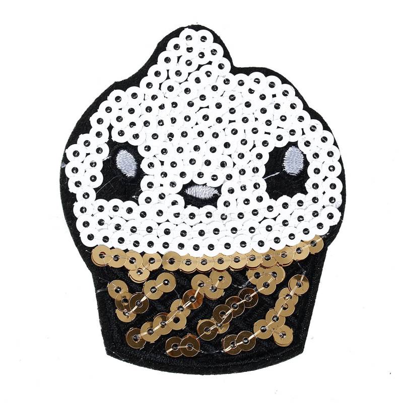 Muffin Pailletten Patch 8, 3x6, 8cm Aufnäher Cupcake von Klunkerinsel