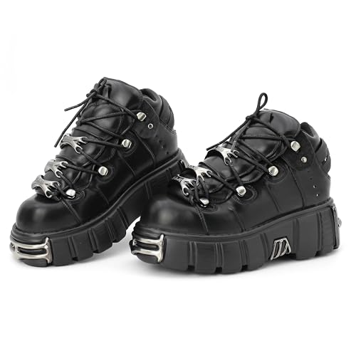 Kluolandi Damen Metall Plateau Goth Stiefel Punk Stil Schnürer Combat Boots Ankle Bootie Schwarz Gothic Biker Boots, Schwarz, 40.5 EU Kluolandi Damen Metall Plateau Goth Stiefel Punk Stil Schnürer Combat Boots Ankle Bootie Schwarz Gothic Biker Boots, Schwarz, 40.5 EU von Kluolandi