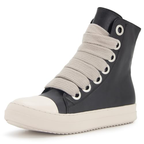 Kluolandi Modische High-Top-Sneaker für Damen, breite Schnürung, Schwarz / Weiß, Plateau-Sneaker mit Reißverschluss, Schwarz, 39.5 EU von Kluolandi