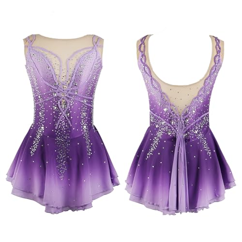 Kmarouse Eiskunstlaufkleid for Mädchen Und Frauen, Glitzernder Balletttanzanzug, Wettkampf-Performance-Skating-Anzug(Purple_XXL) von Kmarouse