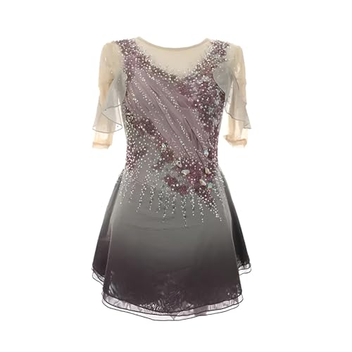 Kmarouse Eiskunstlaufkleid for Mädchen. Glitzerndes Eislaufkleid Mit Strasssteinen for Leistung Und Wettkampf(Gray_XXL) von Kmarouse