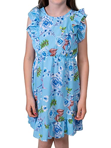 Kinder Mädchen Blätter Blumen Midikleider Sommer Strandkleid Partykleider 30383 Blau 128 von Kmisso