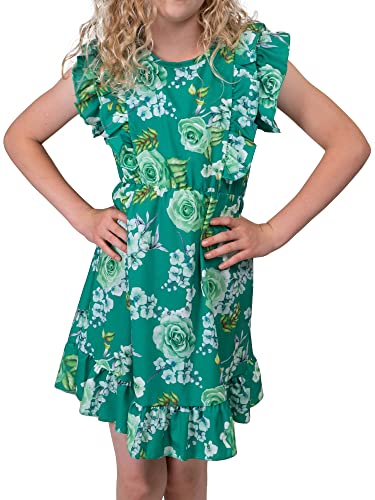 Kinder Mädchen Blätter Blumen Midikleider Sommer Strandkleid Partykleider 30383 Dunkelgrün 104 von Kmisso