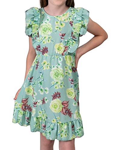 Kinder Mädchen Blätter Blumen Midikleider Sommer Strandkleid Partykleider 30383 Hellgrün 116 von Kmisso